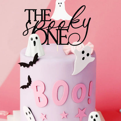 LaVenty Pink Halloween Cake Decoration Spooky One Ghost Cake Decoration Boo is One Cake Topper for Halloween Party Supplies