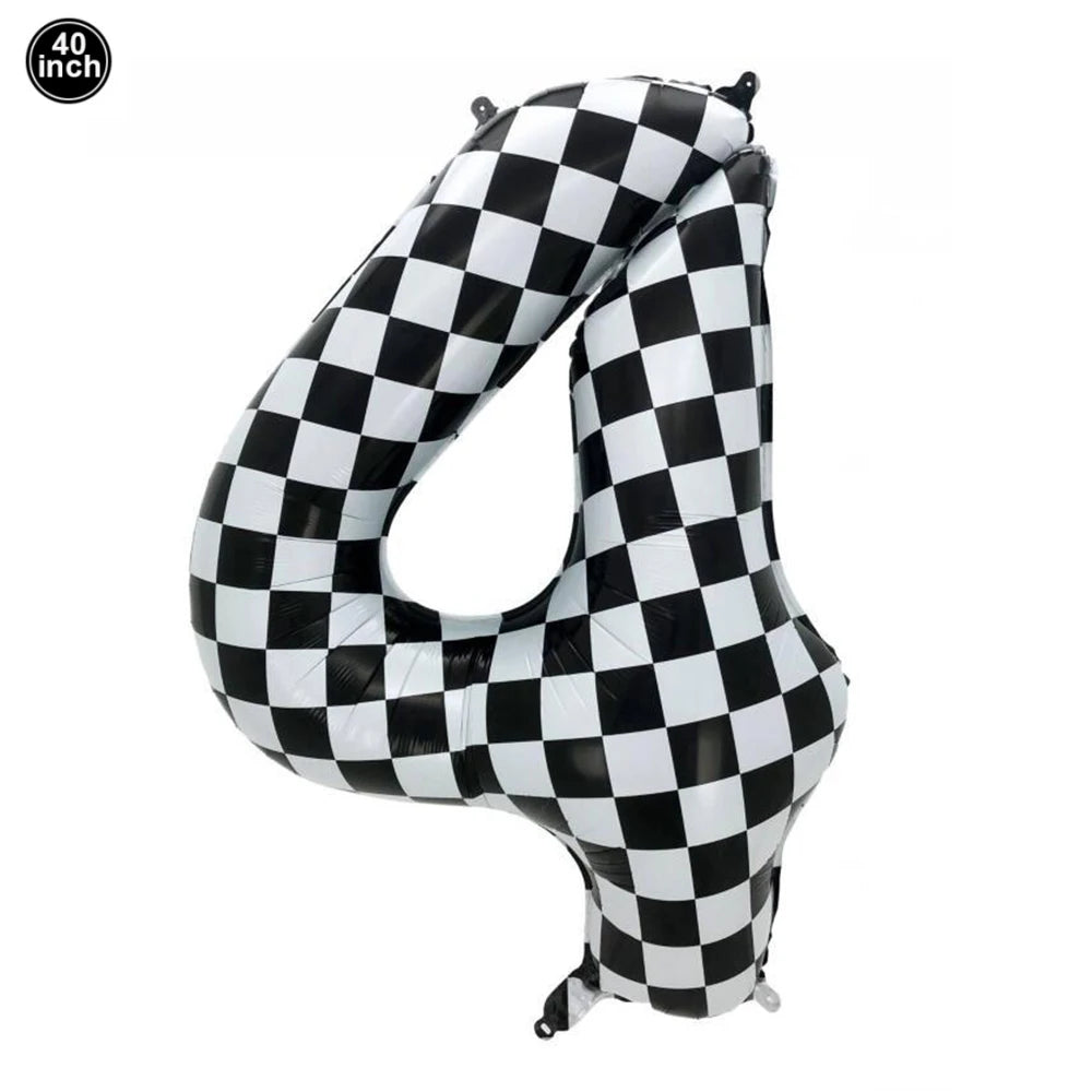 40Inch Checkered 1 2 3 4 5 6 Large Black White Number Balloon Motorcycle Racing Two Fast Race Car Birthday Party Supplies
