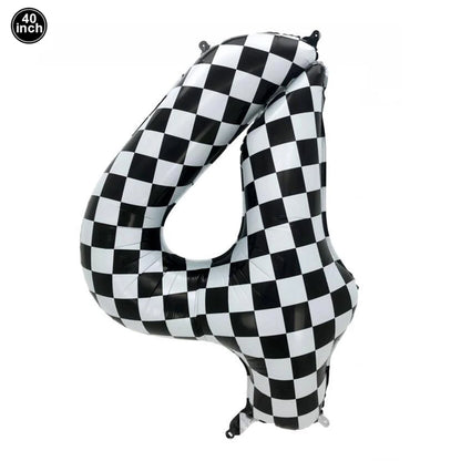 40Inch Checkered 1 2 3 4 5 6 Large Black White Number Balloon Motorcycle Racing Two Fast Race Car Birthday Party Supplies