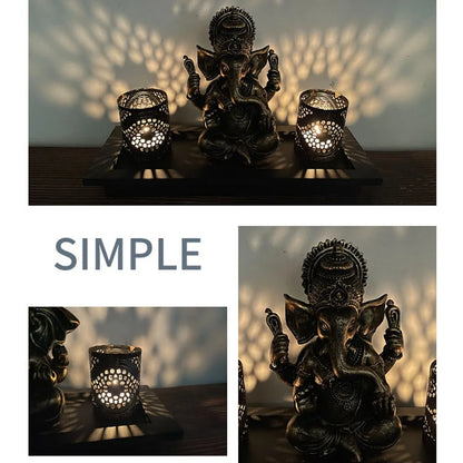 1 South Asian Indian resin retro gold elephant head divine wealth candle holder set for Diwali Candlestick ornament decoration