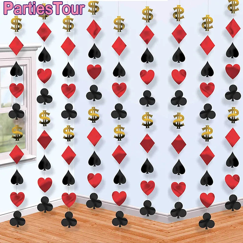 Las Vegas Theme Casino Backdrop Hanging decor Garland Banner Poker tablecloth table cover Casino Night Poker Party Decorations