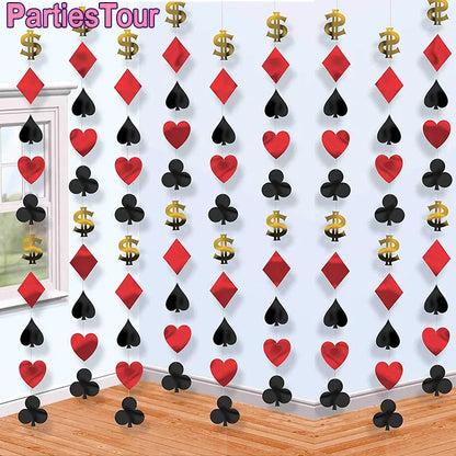 Las Vegas Theme Casino Backdrop Hanging decor Garland Banner Poker tablecloth table cover Casino Night Poker Party Decorations