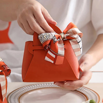 1PC Leather Gift Bags Bow Ribbon Packaging Bag Wedding Favour Distributions Bags Eid Mubarak Candy Packaging Box Mini Handbag
