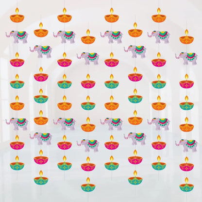 Happy Diwali Festival Hanging Flower wreath Lighting Decoration Door Curtain Flowing Light Indoor and Outdoor Hanging Decoration
