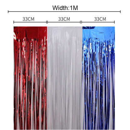 American Independence Day Decoration,American Flag,Red White Blue Metallic Tinsel Foil Fringe Curtains,4th Of July,Photo Props