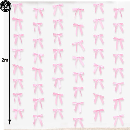 Bow Theme Party Supplies for Girl Pink Bow Cupcake Toppers Paper Drinking Straws Bridal Shower Bow Coquette Birthday Party Decor