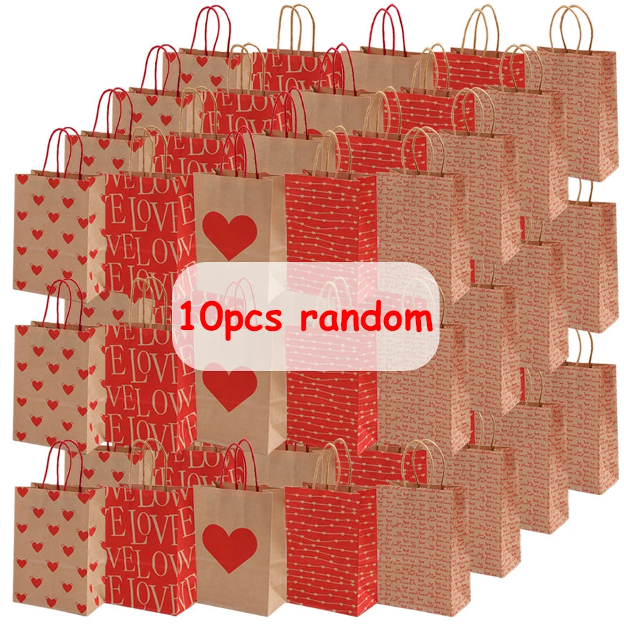 5/10pcs Valentine's Day Kraft Paper Bag Party Small Gift Packaging Bag 15x8x21cm LOVE Heart Style Gift Bag Party Favor Supplies
