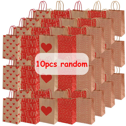 5/10pcs Valentine's Day Kraft Paper Bag Party Small Gift Packaging Bag 15x8x21cm LOVE Heart Style Gift Bag Party Favor Supplies