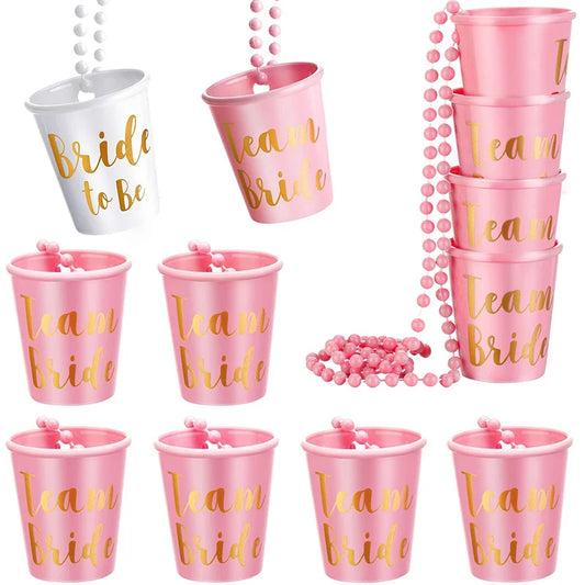 1Set Team Bride To Be Cup Plastic Shot Glasses Necklace Bachelorette Party Supplies Wedding Bridal Shower Hen Night Decorations