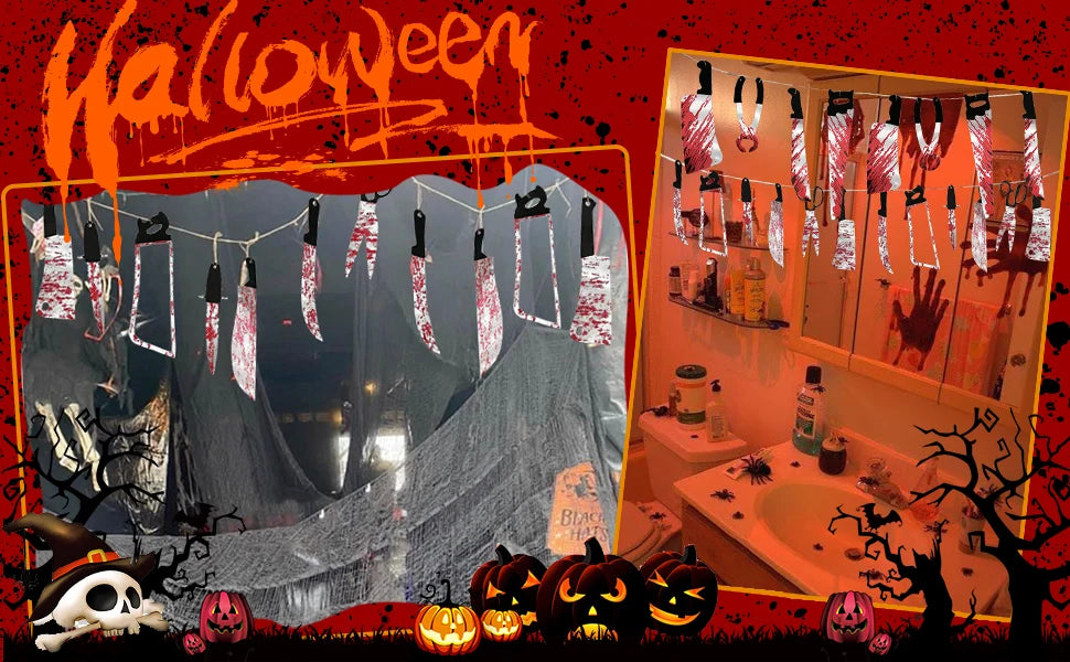 32PCS Halloween Bloody Banner Props. For zombie/vampire party. Fits haunted house. Weapon banner. Great Halloween décor