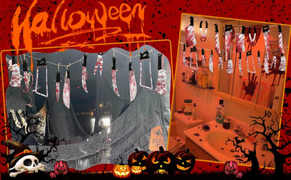 32PCS Halloween Bloody Banner Props. For zombie/vampire party. Fits haunted house. Weapon banner. Great Halloween décor