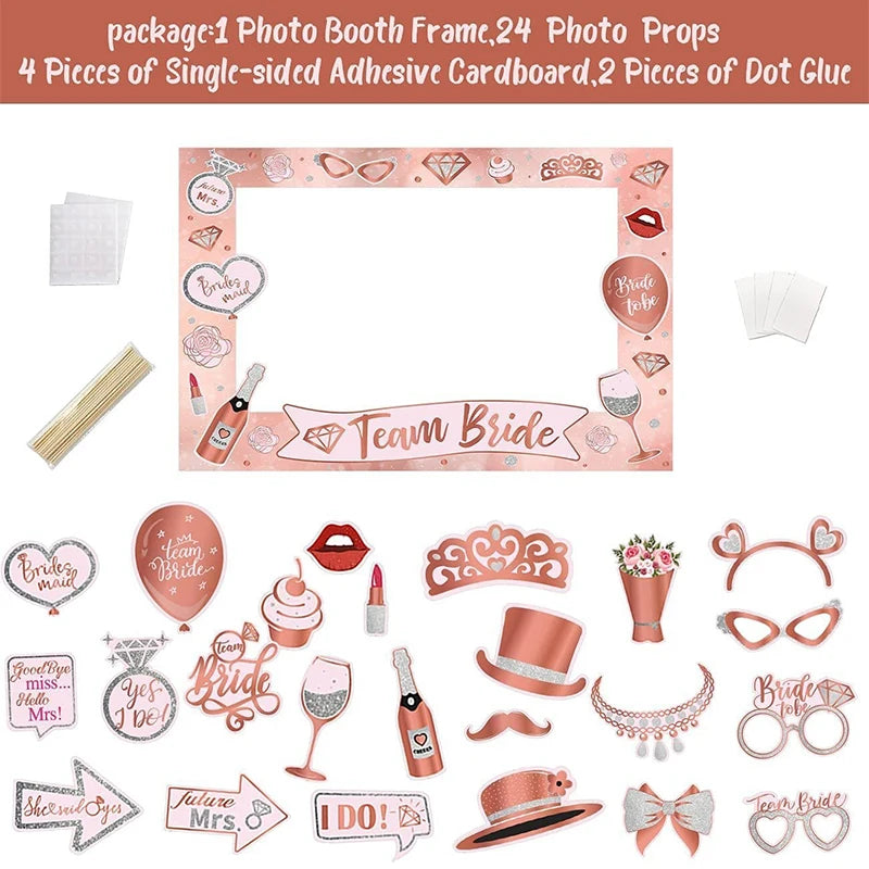 1Set Team Bride to be Photo Booth Props Paper Frame Bachelorette Party Decoration Wedding Gift Bridal Shower Hen Party Supplies