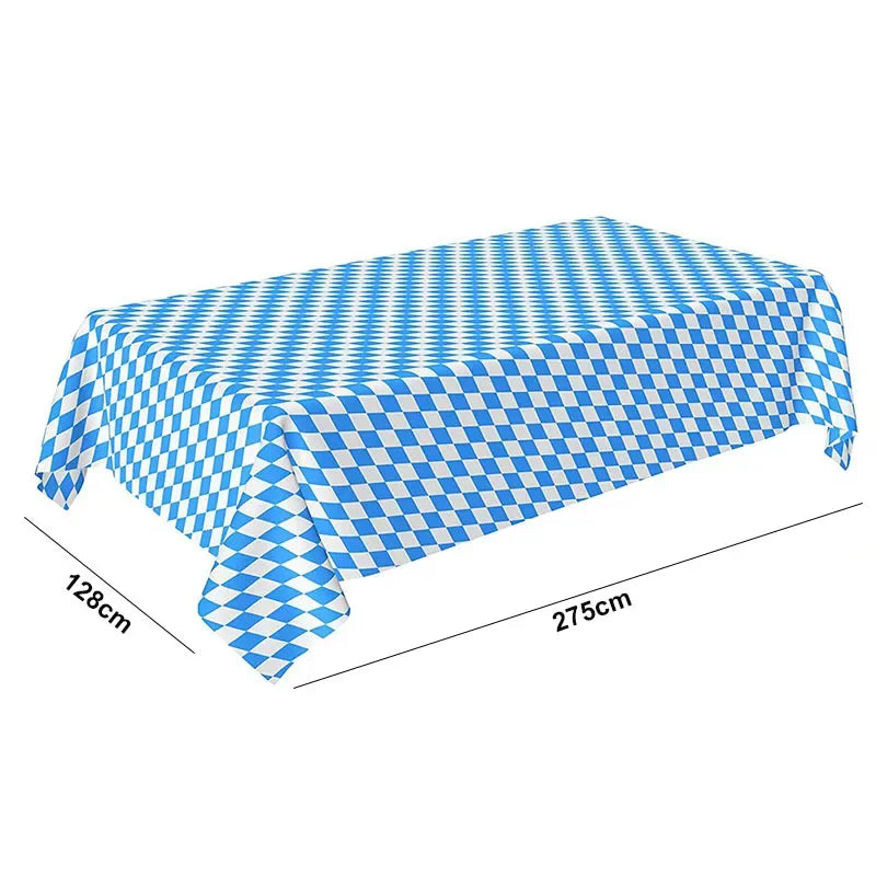 German Beer Festival Decor Blue White Table Cover Oktoberfest  Disposable Tablecloth Bavarian Flag Check Home Party Supplies