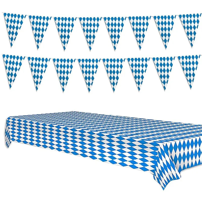 Oktoberfest Table Cloth Pennant Decorations Diamond Table Cover Banners Bavarian Beer Festival Indoor Outdoor Party Decorations