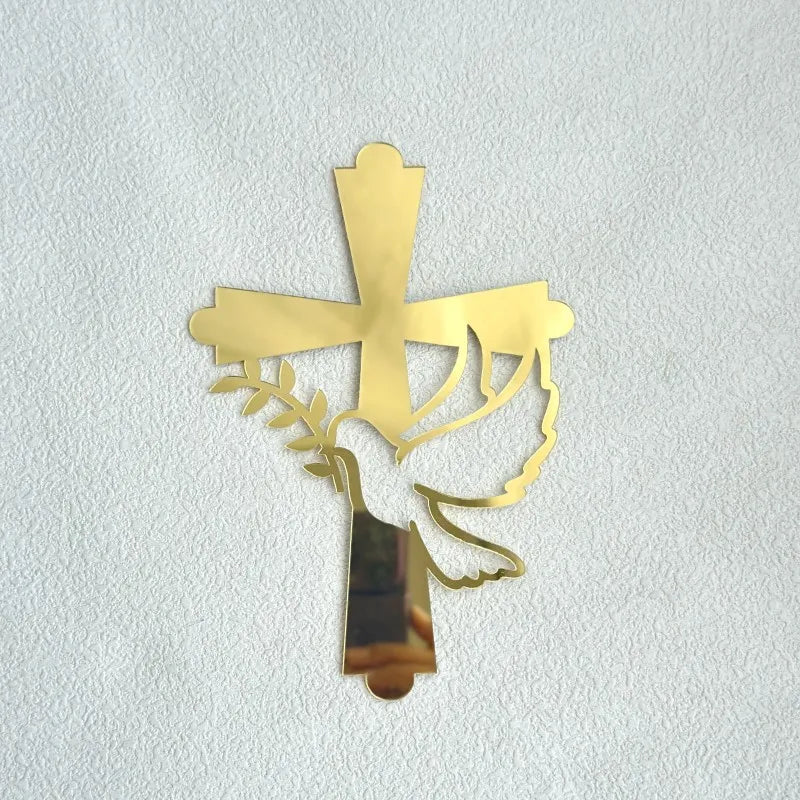 Gold Peace Dove Cross Cake Toppers Holy Communion Baptist Party Decorative Cake Insert for The First Communion Party Supplies