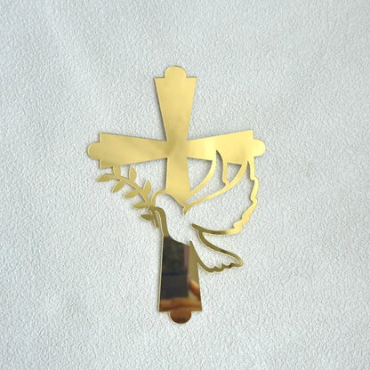 Gold Peace Dove Cross Cake Toppers Holy Communion Baptist Party Decorative Cake Insert for The First Communion Party Supplies