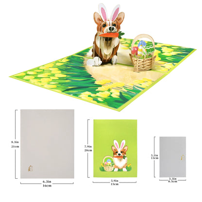 Happy Easter Pop Up Card - 3D Bunny Egg Flowers Basket Greeting Card for Easter