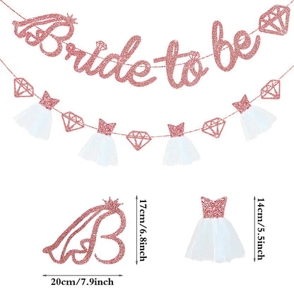 Rose Gold Bride to Be Banner Glitter Diamond Wedding Veil Bride Garland Bunting Hen Party Bridal Shower Engagement Wedding Decor