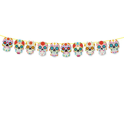 Mexico Day of  The Dead Theme Skull Banner Multicolor Mexican Photography Backdrop with Photo Booth Props Party Decorations