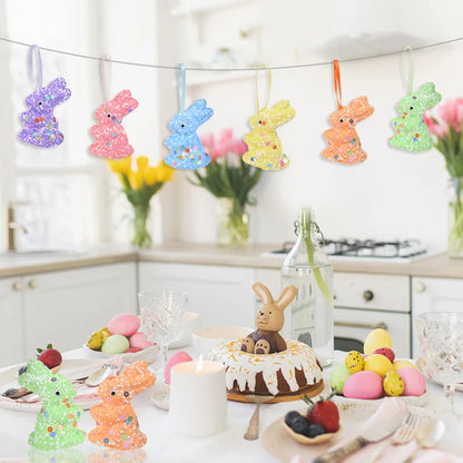 24/6pcs Painted Foam Easter Eggs Rabbit Hanging Ornaments Decoration for Home Easter Tree Pendants Basket Decor Kids Gift 2025