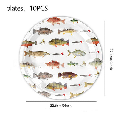 10Guests Gone Fishing Party Disposable Tableware Little Fisherman Goes Fishing for Birthday Party Supplie