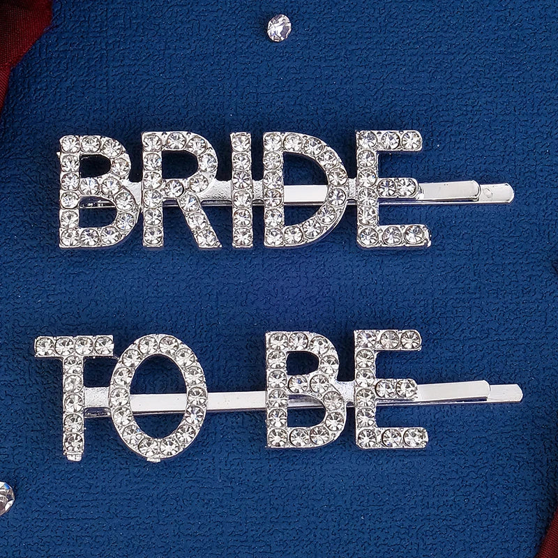 New 2 pieces Silver Bride To Be Rhinestone Word Hair Clips Barrettes Hairpins Small Hairgrips Headwear Hair Styling Accessories