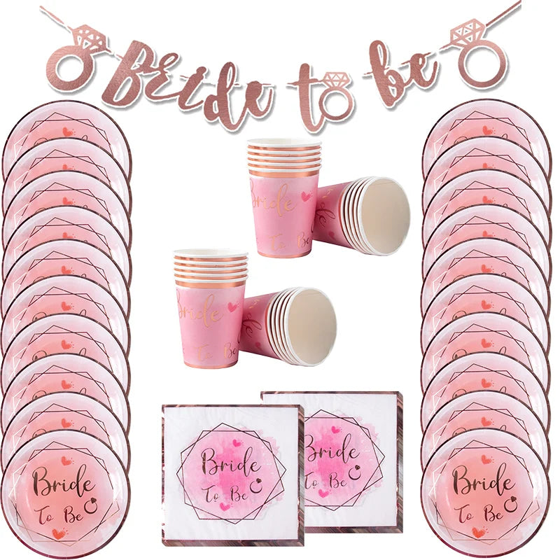 Bride to Be Disposable Tableware Set Plate Cup Napkins Decor Bachelorette Party Hen Night Bridal Shower Decorations Supplies