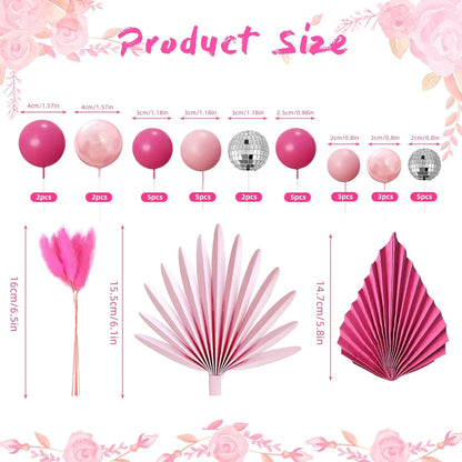 Palm Leaves Cake Decorations Balls Cake Toppers for Birthday Wedding Anniversary Baby Shower Party Supplies