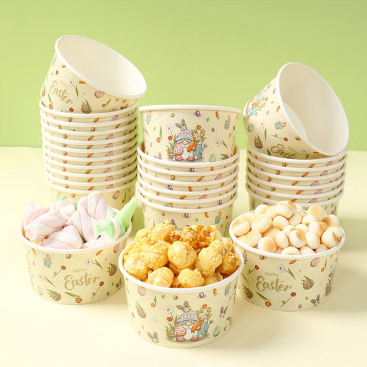 Happy Easter Paper Bowls Easter Decoration 2025 for Home Bunny Egg Bowls Easter Party Decor Kids Favor Easter Party Supplies