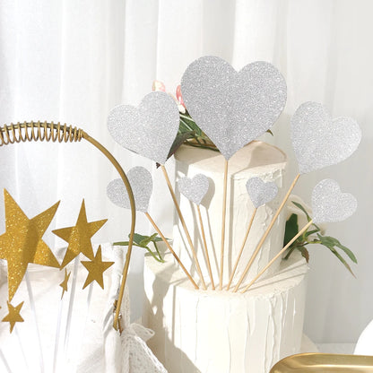 7/21Pcs Cake Topper Gold Love Star Happy Birthday Cake Topper Decoration DIY Cupcake Flag Ornament Wedding Christmas Decor