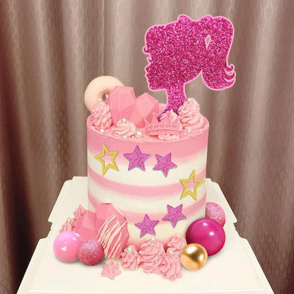 36 PCS Hot Pink Girl Cake Topper Balls Cake Decorations with Pink and Gold Balls Shiny Stars for Wedding Girl Birthday