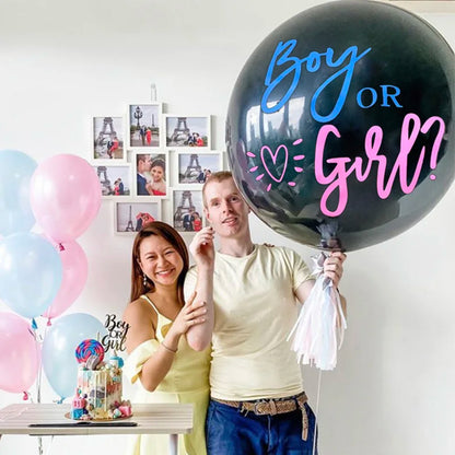 Boy or Girl Gender Reveal Party Decoration 36'' Giant Black Latex Balloon Blue Pink Confetti Baby Shower Globos Supplies