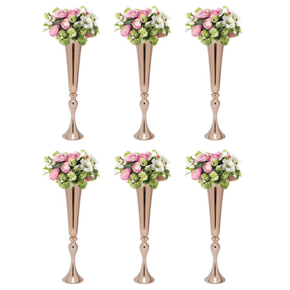 Golden Metal Table Flower Stand Vase 6Pcs Candle Holder 22.2" Tall Wedding Centerpiece Party Event Hotel Decoration