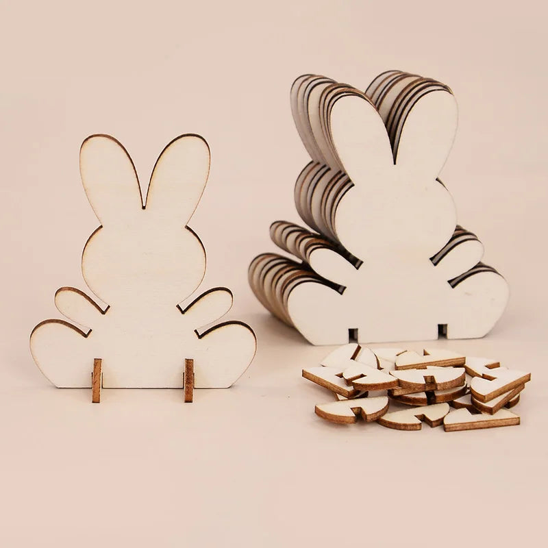 5/10/20Pcs Wooden Easter Rabbit Ornaments Kids Handmade DIY Painting Toy Gift Happy Easter Party Home Decoration Supplies 2025