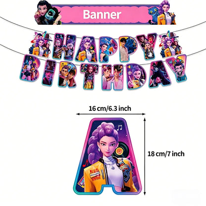Hunters Girl Group Birthday Party Decor Set Banner Balloons Cake Toppers Hanging Swirls Kids Party Photo Props Event Supplies