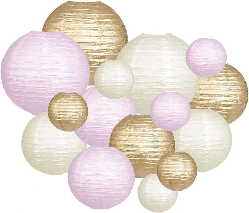 15Pcs Sage Green Set Round Paper Lantern For Baby Girl Shower Decoration Baptism Party Decor Hanging Pompom Crafts Ornament
