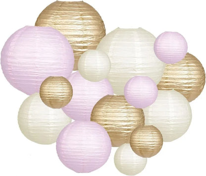 15Pcs Sage Green Set Round Paper Lantern For Baby Girl Shower Decoration Baptism Party Decor Hanging Pompom Crafts Ornament