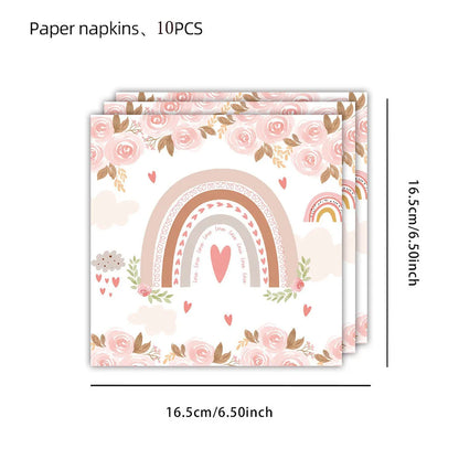 Bohemian Boho Rainbow Birthday Party Decorations Girls Birthday Supplies Rainbow Heart Tableware Paper Plates Papers Cup
