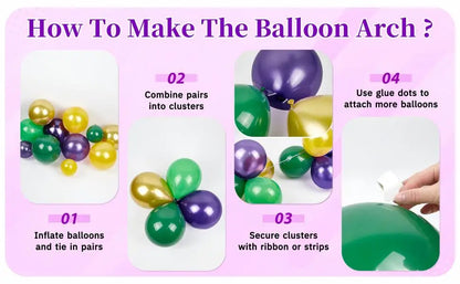 130pcs Mardi Gras Balloon Garland Arch Kit Green Purple Gold for Fat Tuesday Carnival Birthday Masquerade Party Decorations