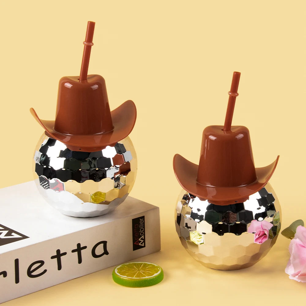 Disco Ball Cup With Cowboy Hat Bachelorette Party Silver Disco Ball Water Bottle Cowboy Theme Bride To Be Party Decor Cocktail C