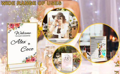 6-36 Transparent Acrylic Signage Gold Picture Frames Double-sided Display Stand Wedding Number Plate Table Flyer Menu Card Rack