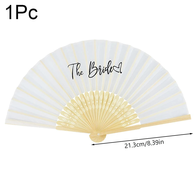 1-6pcs White Wedding Bride Hand Fans Bachelorette Hen Party Bridesmaids Gift Foldable Paper Fan Wedding Bride Shower Party Decor