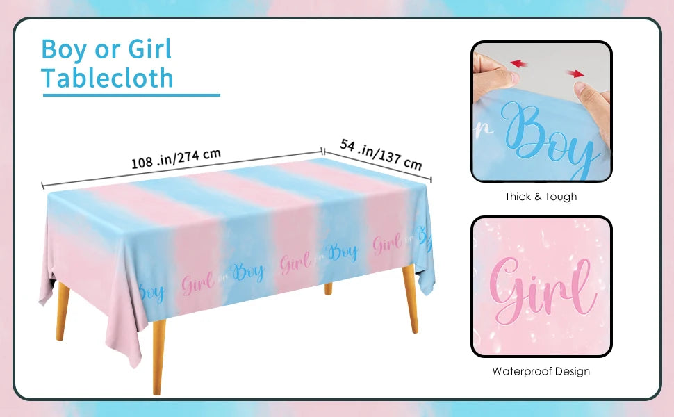 Gender Reveal Party Supplies Disposable Tablecloth Waterproof Table Cover for Boy or Girl Baby Shower Birthday Party Decorations