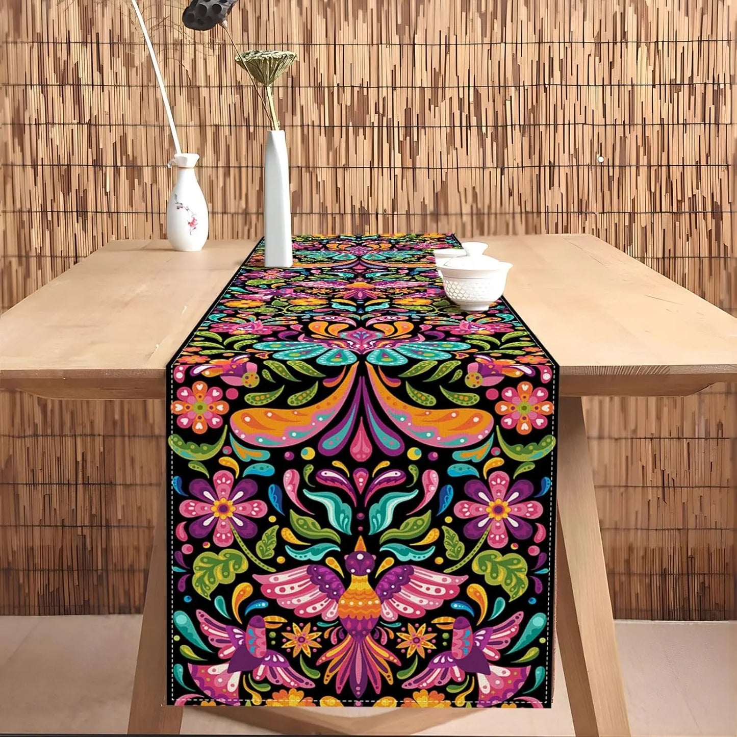 Mexican Day of The Dead  Linen Table Runners Dresser Scarf Mexico Dia De Los Muertos Table Runner for Kitchen Dining Table Decor