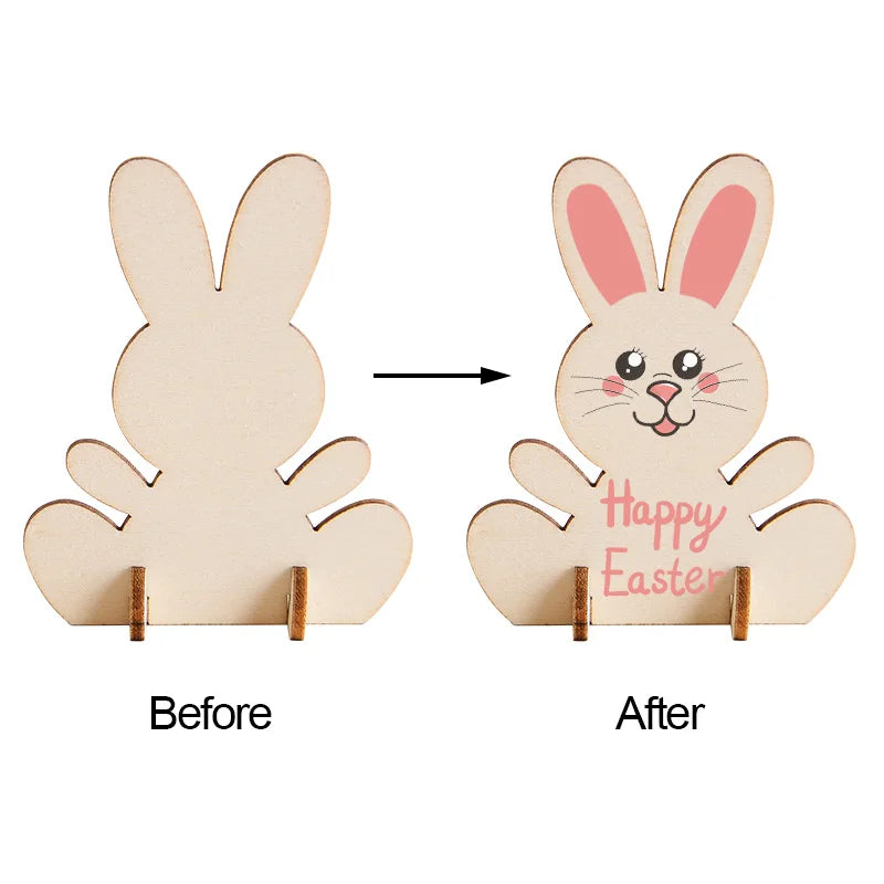 5/10/20Pcs Wooden Easter Rabbit Ornaments Kids Handmade DIY Painting Toy Gift Happy Easter Party Home Decoration Supplies 2025