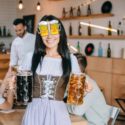 12Pcs Oktoberfest Glasses Plastic Goggles Beer Mug Pattern Glasses Photo Props German Oktoberfest Theme Event Decoration