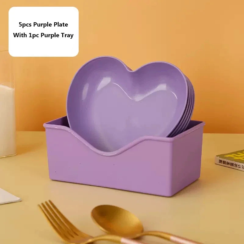 Set of 6pcs Heart-shaped Plate Creative Cake Plate with Tray Bone Dish Dried Fruit Snack Plate Candy Plate Container Snack Plate