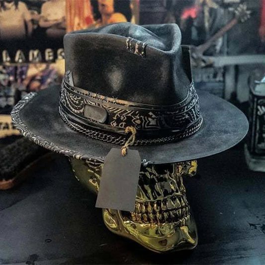 Black Gothic Cowboy Hat Unique Headwear Halloween Party Accessory Skull Cowboy Hat Spooky Headwear Festival Cowboy Caps Ornament