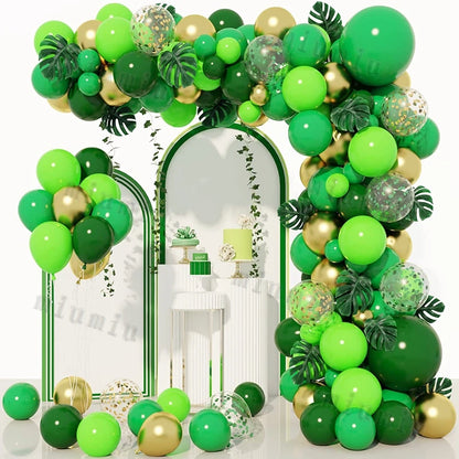 Jungle Safari Green Theme Balloon Garland Arch Kit Kids Birthday Party Metal Confetti Foil Latex Balloons Baby Shower Decoration