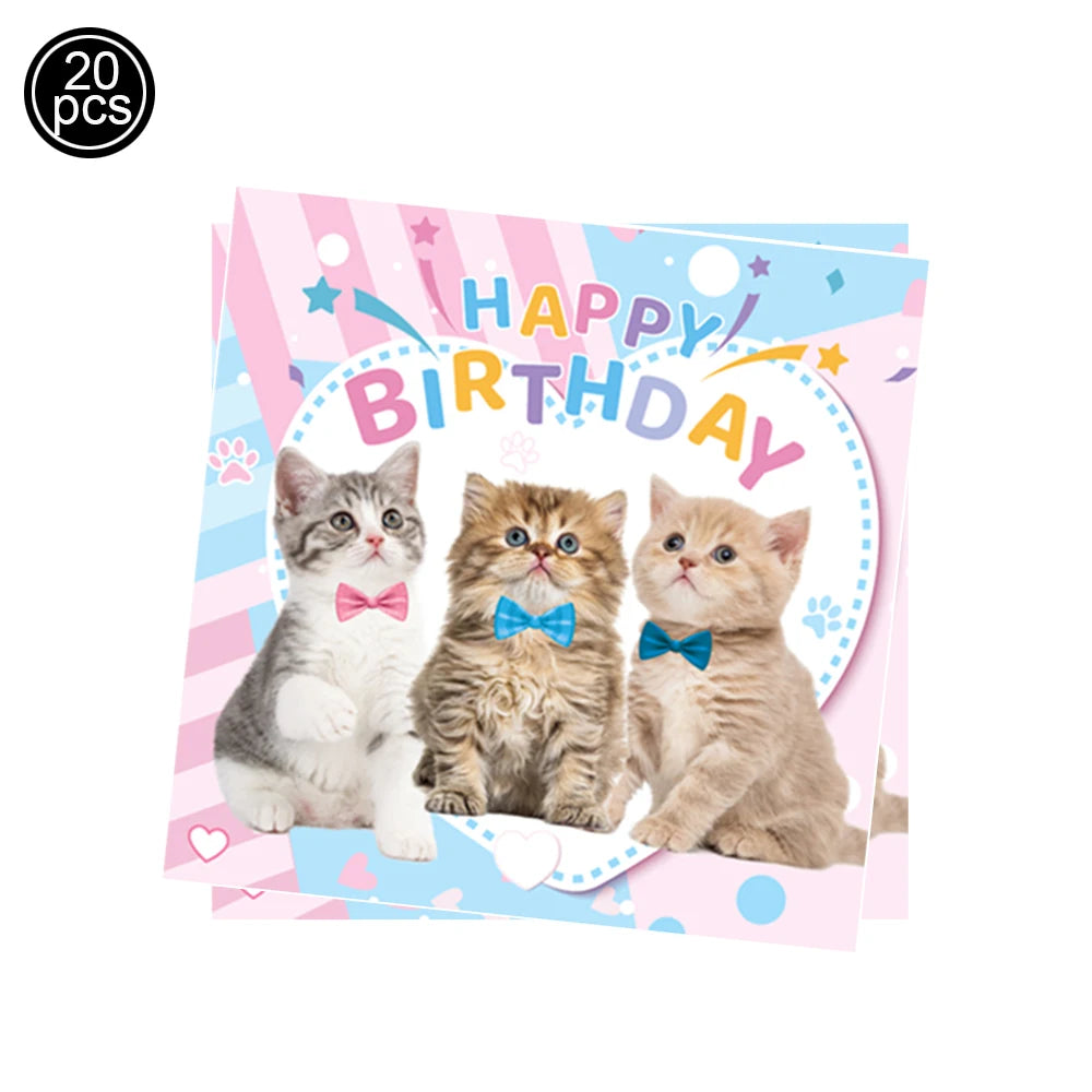 Cat Themed Party Tableware Set Paper Plates Napkins Tablecloth Banner Kitten Girls Birthday Party Decorations Supplies